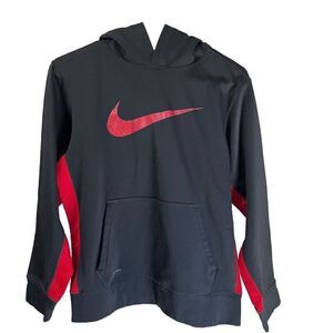 Nike Therma Fit Boys Black  Red Hooded Jacket XL Kangaroo Lined Pocket Pullover